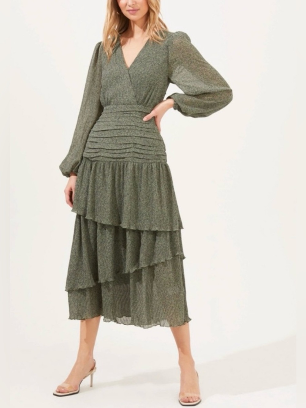 ASTR The Label Long Sleeve Ruched Tiered Ruffle Maxi Dress